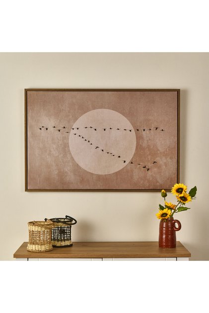 Deco Pajaros Tablo - Bej - 90x60 cm