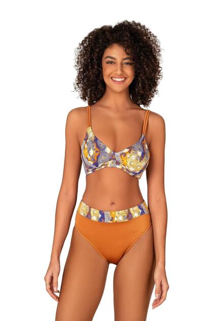 Kadın Biye Detaylı Toparlayıcı Desenli Bikini Takımı