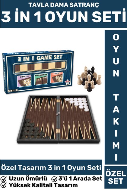 Elite High-Quality Long-Lasting Family Home Dating Coffee Cafe Tavla Prom Chacks 3in1 Game Team