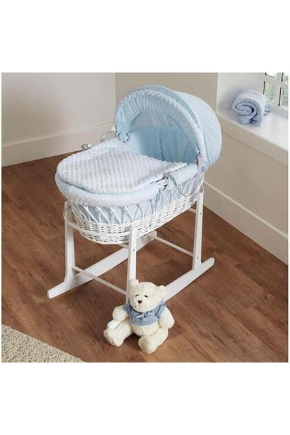 White Rattan Moses Basket with Rocking Stand for Babies
