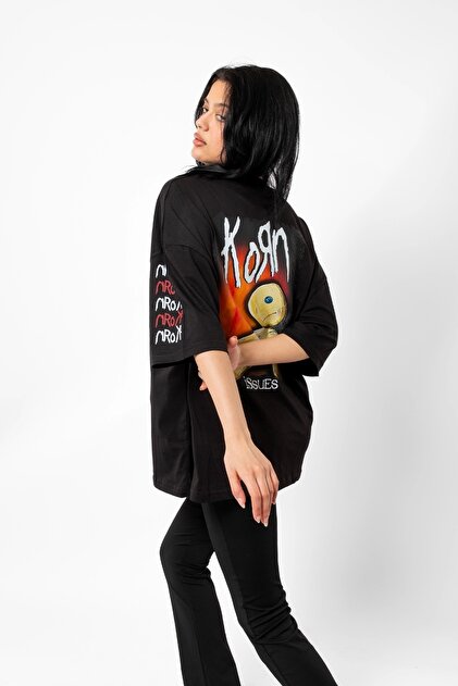 Korn Back Printed Oversize Unisex Black T-shirt