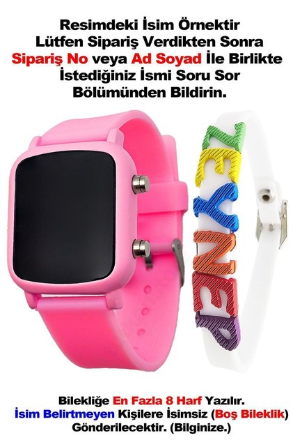 Çocuk Saati Dijital Led Kız Çocuk Kol Saati Isme Özel Hediye Bileklik Aksesuar 4-25 Yaş Açık Pembe
