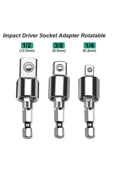 Socket Adapter Set Impact Driver Socket Adapter 360 Degree Rotatable 1/4 3/8 1/2 Wrench Drill Hex to