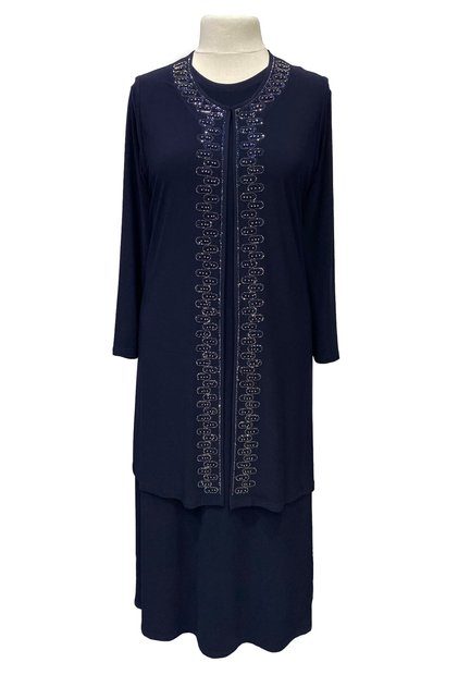 Dark Blue Ruby Stylish Stone Embroidered Mother's Evening Dress Suit