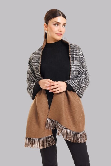 Women's Double Sided Plaid Wool Shoulder Shawl - 70X190Cm - Winter Shawl