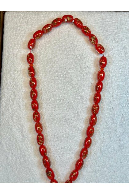 Special Gift for Lover - Red Rosary with Gold Leaf, H-1011