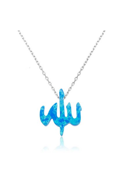 Gümüş Mavi Opal Taşlı Allah Yazılı Bayan Kolye