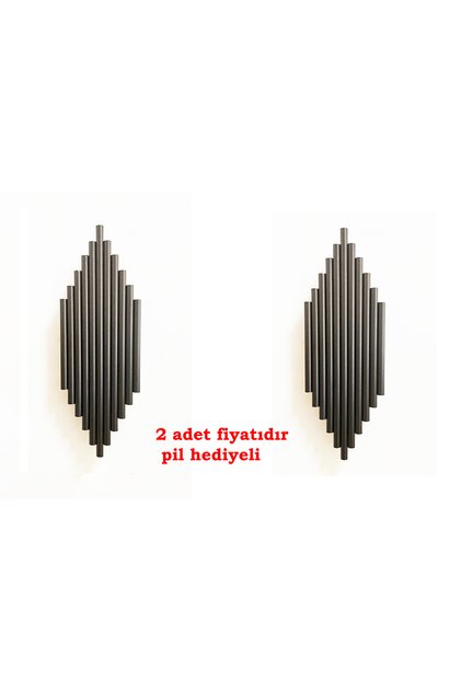 Taç Mahal 2li Takım Siyah Metal Dekoratif Duvar Pilli Aplik - Pil Dahildir