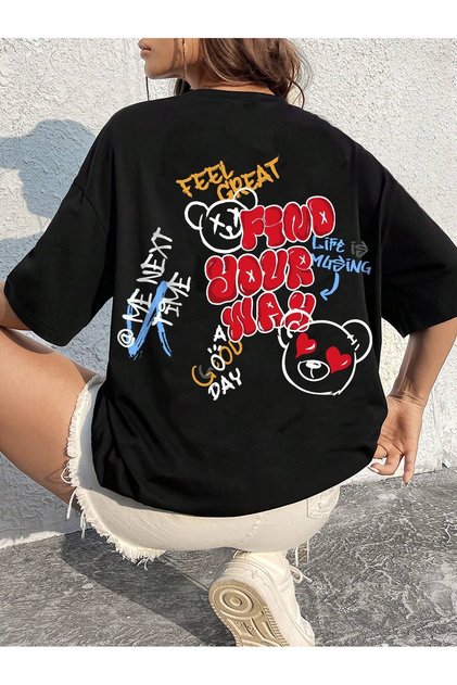 Cartoon and Graphic design Oversize T-shirt Cartoon/Letter series kod50