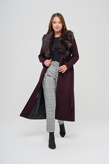 Detachable Fur Long Coat with Tie Waist, Myrdum 3804