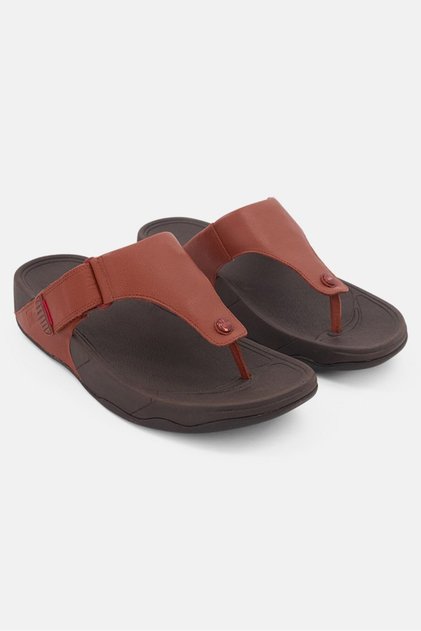 Men Velcro Leather Sandals Dark Tan