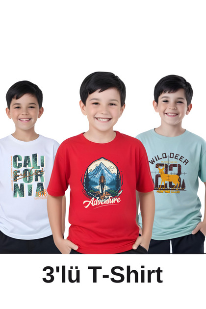 3-Piece Cali-Adventure-Hunting Printed Boys' Short Sleeve T-Shirt