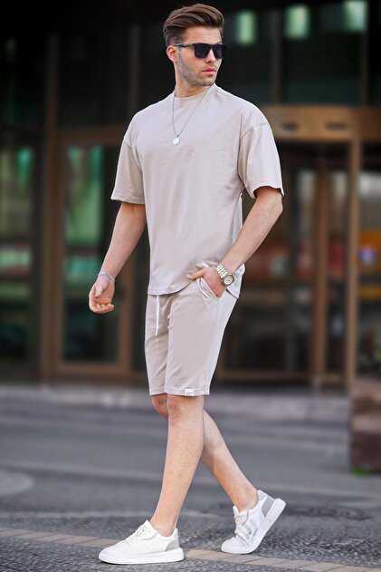 Basic Steinfarbenes Herren Shorts Set 6377
