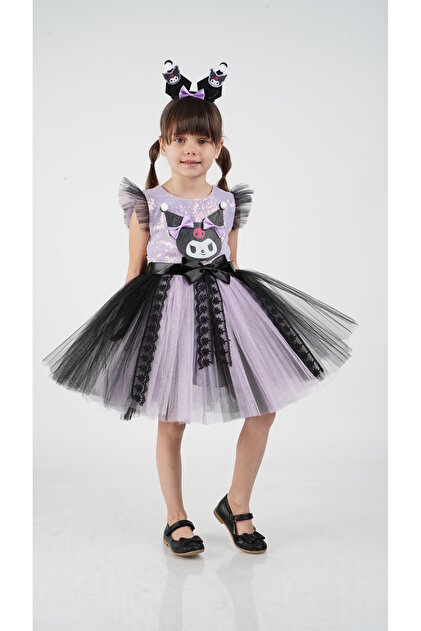 Delfini kids Kuromi Taçlı Doğum Günü kostümü Parti Abiye Elbise