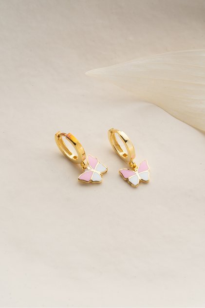 925 Ayar Gümüş Gold Çocuk Mineli Kalpli Küpe