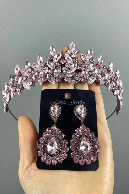 Pink Subra Bridal Henna Crown and Earring Set