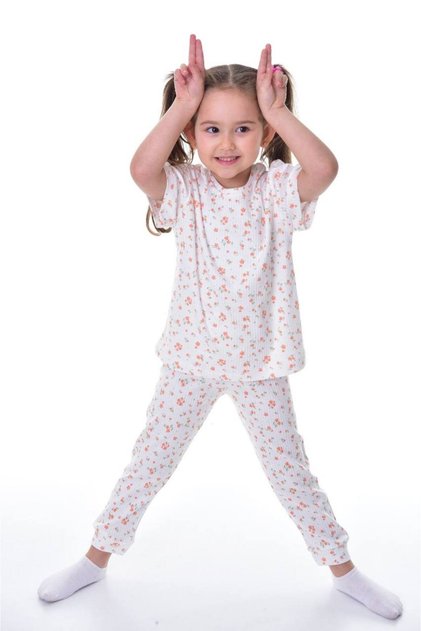 100% Cotton Interlock Floral Print Short Sleeve Girls' Pajamas Set (3,4,5,6,7,8,9,10,11,12 Years)