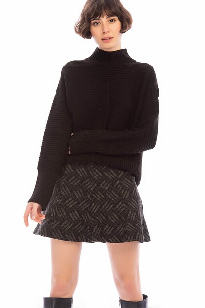 8505081 Straw Patterned Segmented Short Skirt Khaki