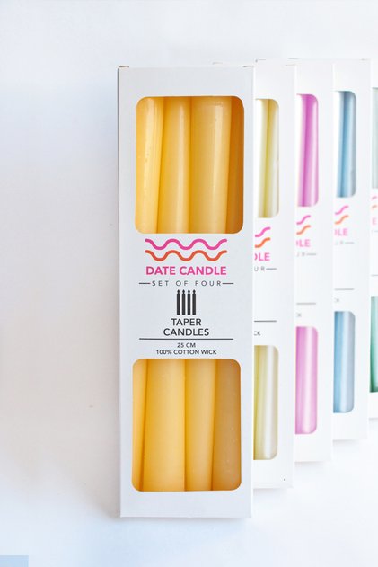 Turuncu Pastel Renk Konik Dekoratif Şamdan Mum - 4' Lü Set