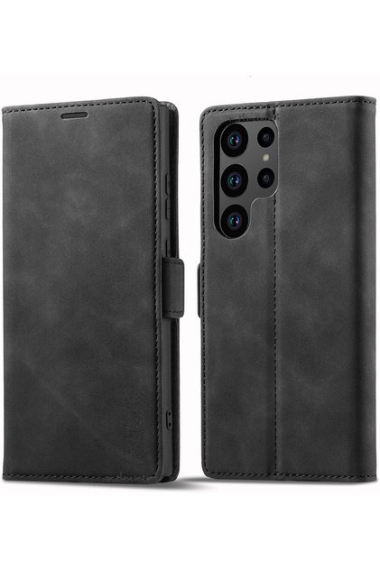 Galaxy S25 Ultra Case 360 Full Containers Leather Textured Flip Wallet Stand Clamshell Cover with Business Card