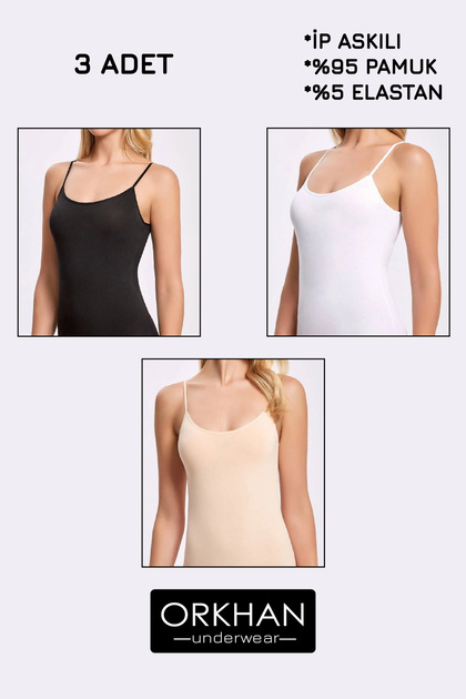 Women's Undershirt, Rope Strap, Women's Cotton, Daily, Soft, Stretch, Rope Strap, Combed Cotton 3-Piece