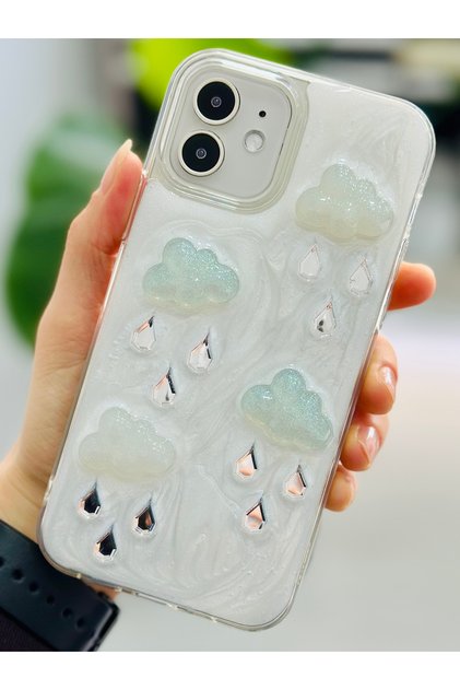 iPhone 12 and 12 Pro Compatible Epoxy Cloud Design Flexible Silicone Case with Toy