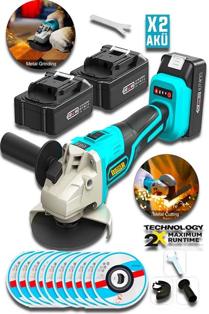 Teknoloji 21v 3 Ah Kömürsüz Motor 115 Mm Akülü Avuç Içi Taşlama Makinesi 10 Taş