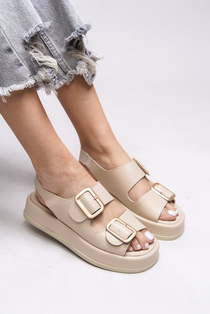Ghinreda Women's Double Buckle Sandals 0012793 Beige Skin