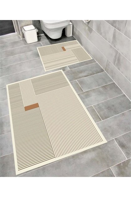 Su Emici Yumuşak Kaymaz Taban Sünger Dolgulu Yıkanabilir Dekoratif Banyo Paspası ( 2Lİ TAKIM)