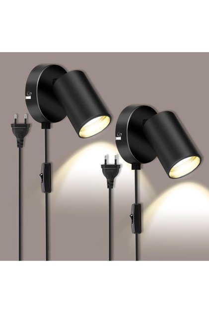 Metal Mafsallı Siyah Spot Armatür Aplik Kablolu Fişli Beyaz Led Ampullü