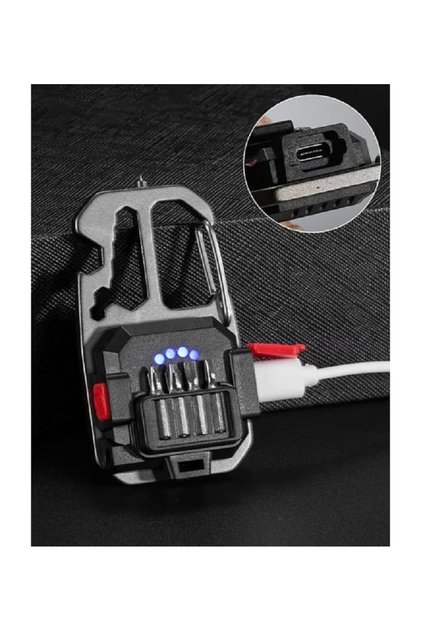 Taşınabilir Şarjlı Mini LED Işık Anahtarlık Tornavida Cam Kırıcı