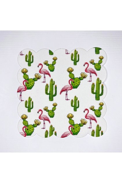 Flamingo Cactus Patterned Digital Printed Cocktail Napkin Washable Laser Cut