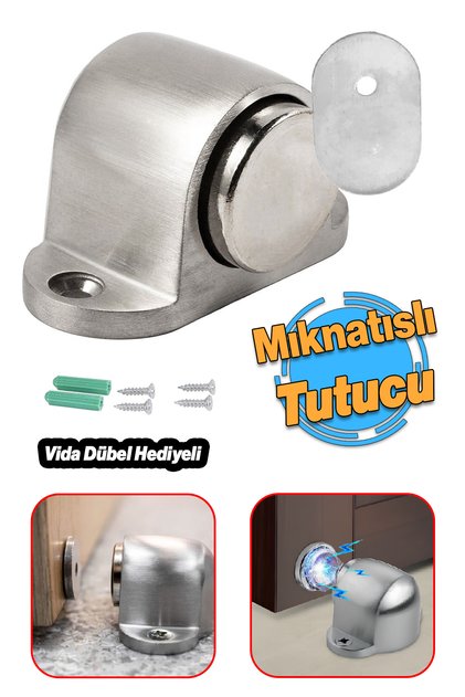 Mıknatıslı Küçük Metal Kapı Tutucu Çarpma Önleyici Durdurucu Stoper Vidalı Tampon Krom 1 Adet