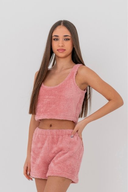 Welsoft Soft Plush - Double Sided Sleeveless Strap Shorts Set
