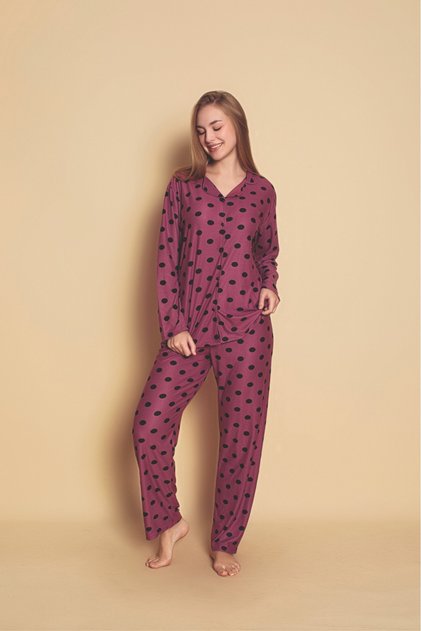 Front Buttoned Women's Pajamas Set Suede Fabric
