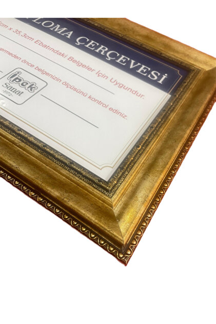 İpek Sanatsal Diploma Çerçevesi Gold Renk - Hakiki Camlı Ürün