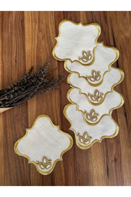 6 Adet Gold Broşlu Kahve Yanı Kokteyl Sunum Peçetesi