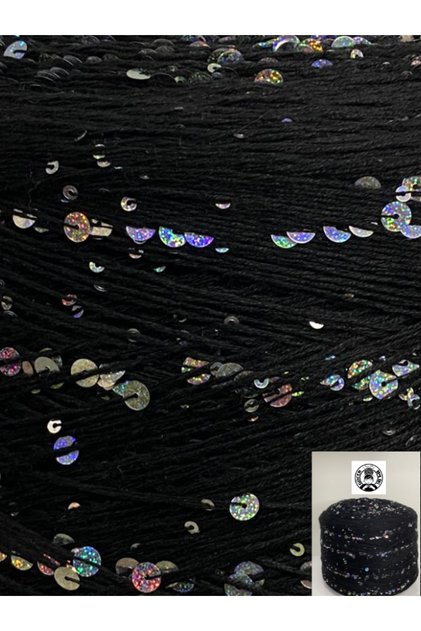 Knitting Yarn 100% Cotton 3mm 6mm Night Black Chunky Silver Sequin Net 200 Gr