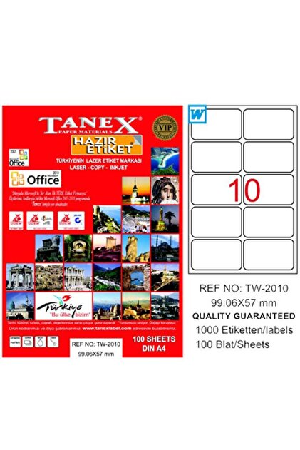 Tanex Laser Etiket 100 YP 99.1x57 Laser-Copy-Inkjet TW-2010