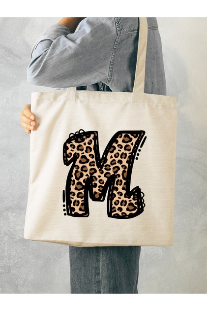 Leopard Letter m Patterned, Y2 Pinterest Retro Cloth Bag Tote Bag, Gift Bag