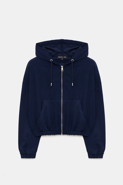 Women's Zippered Hooded Sweatshirt with Knitwear Look and Long Sleeves