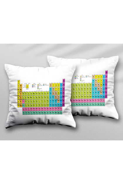 Periodic Table Periyodik Tablo Element Kimya İki ADET Baskılı Yıkanabilir Yastık Kırlent Kılıfı
