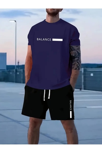Set de top cu imprimeu pentru bărbați - Set de pantaloni scurți de tricou