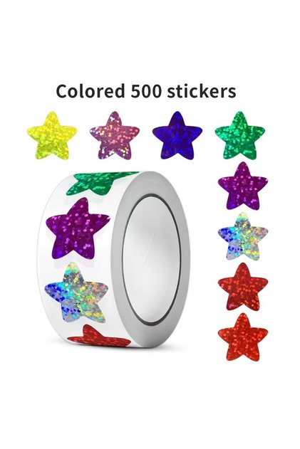 500 Five Stars 500 Holographic Venus Stickers Per Roll-Perfect for Children's Reward Laser Stickers