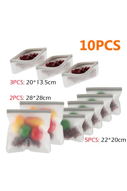 10Pcs Style 1 10Pcs Silicone Food Storage Bag Leakproof Reusable Stand Up Zip Shut Bag Cup Fresh Bag