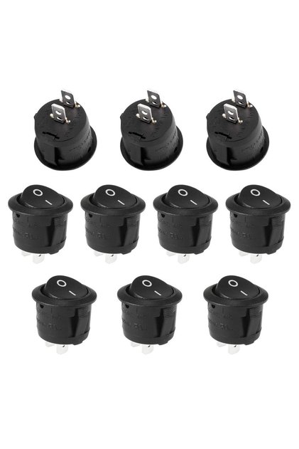 10PCs 10Pcs Snap-in Round Rocker Switch SPST Mini Toggle Switch 2 Pin 2 Position Black Button Power