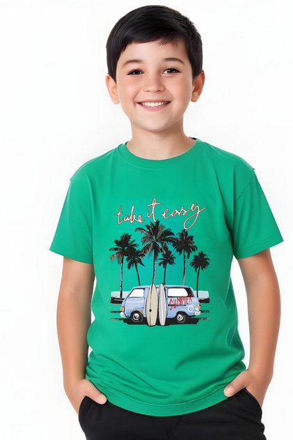 Take It Easy Printed Boy's Short Sleeve T-Shirt