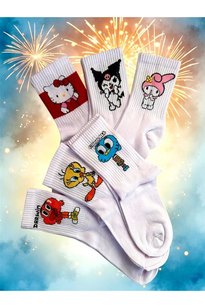 Unisex 6-Piece Colorful Plain Cheerful College Tennis Socks