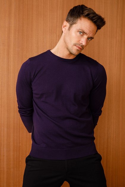 Men's Basic Crew Neck Fine Knitwear Sweater Red