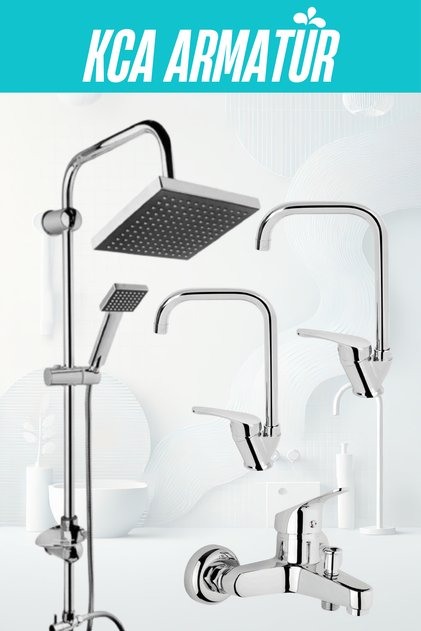 Kca Robot Duş Sistemi Banyo Lavabo Mutfak Musluğu Çeşmesi Bataryası 4'lü Ful Set